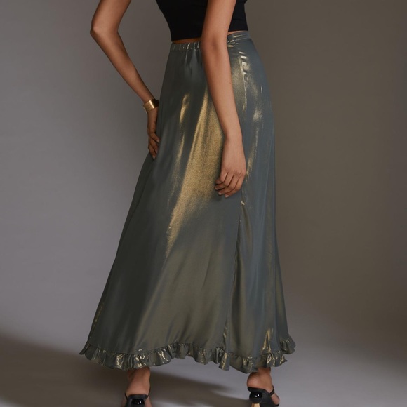 ✨ Anthropologie Ruffle Slit Maxi Skirt Sz M - Picture 3 of 5